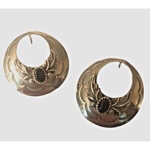 Navajo Native American Vintage Stamped Onyx Earrings (1607)